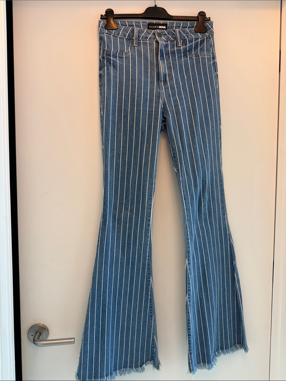 Fashion Nova Blue Pinstripe Wide-Leg Jeans
